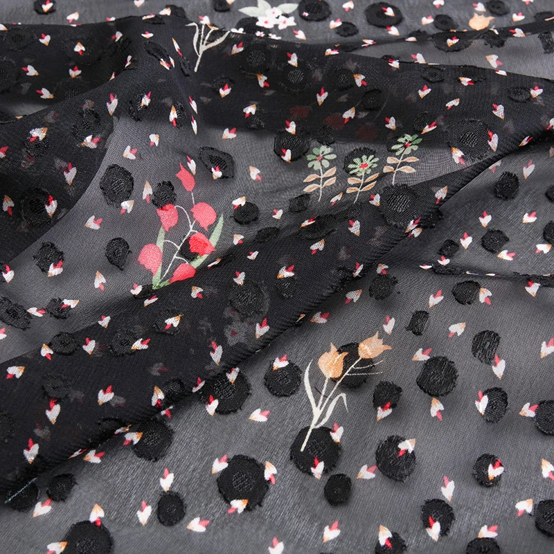 Dot Chiffon Jacquard Print Floral Yellow Fabric For Summer Dress Sewing Material a Bit Transparent TJ0712(JA85) | Дом и сад