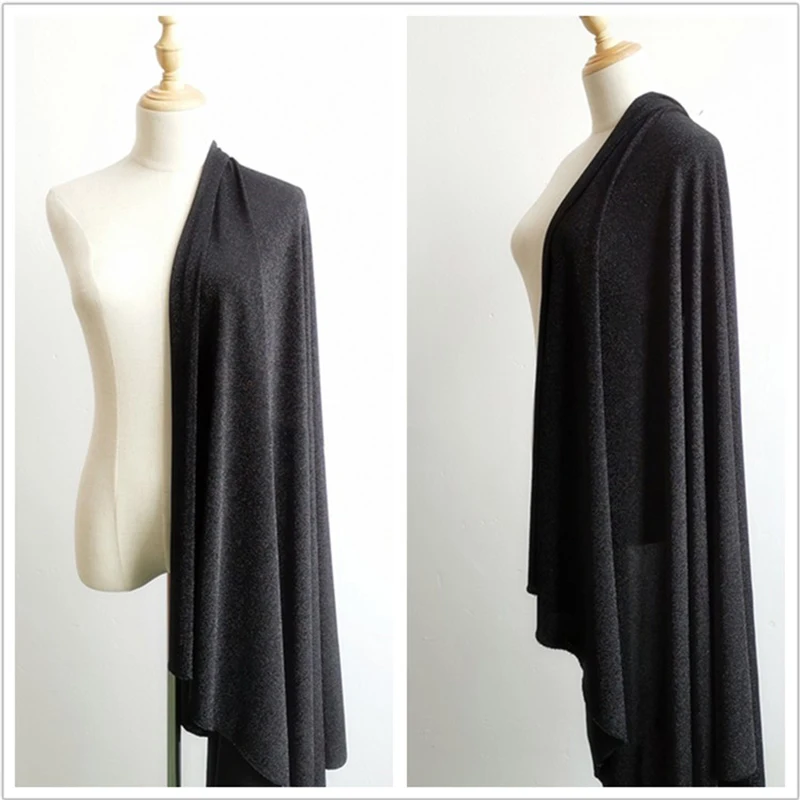 

Black Shimmer Metallic fabric woven glitter shiny spandex stretch fabric for evening dress skirt