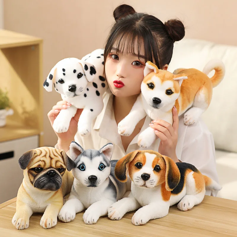 

High Quality Simulation Dog Plush Toy Stuffed Lifelike Husky Shiba Inu Dalmatian Pug Dog Puppy Doll Home Decor Birthday Gift