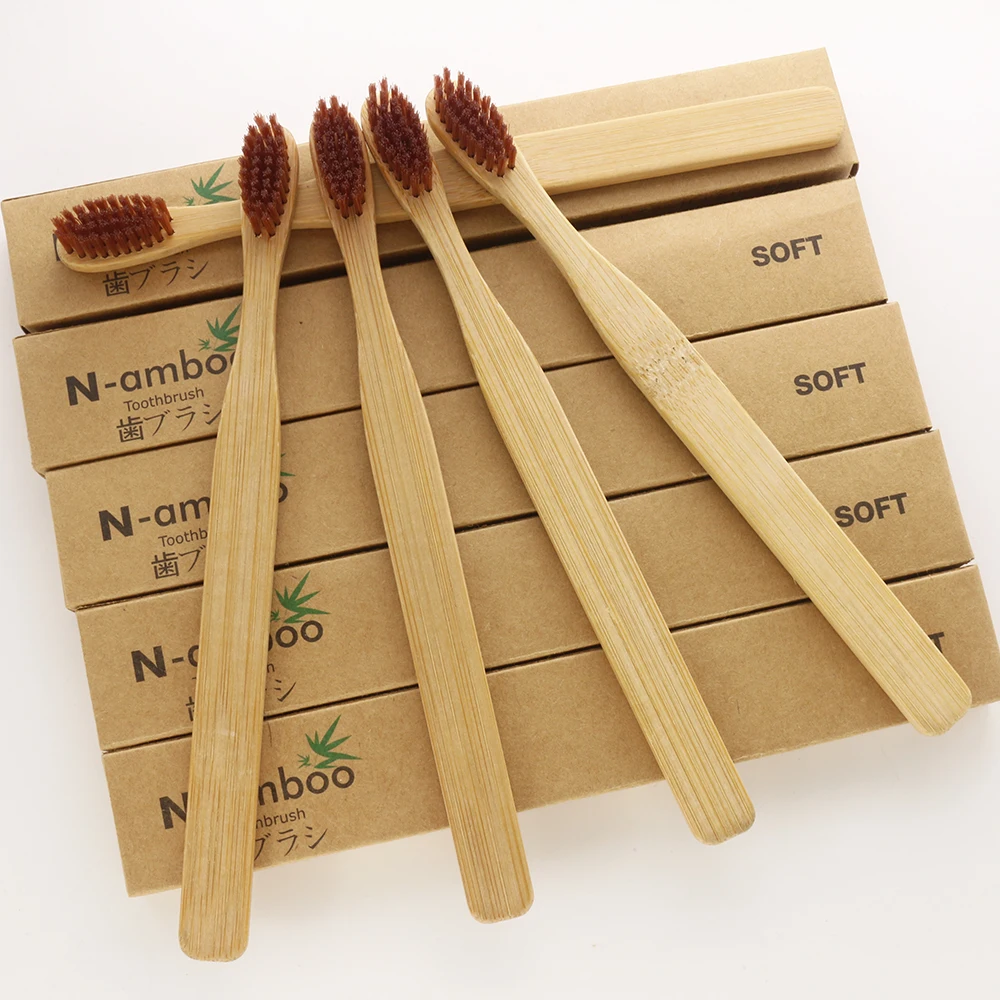 5 упаковок Бамбуковая зубная щетка деревянная для взрослых с мягкой щетиной и