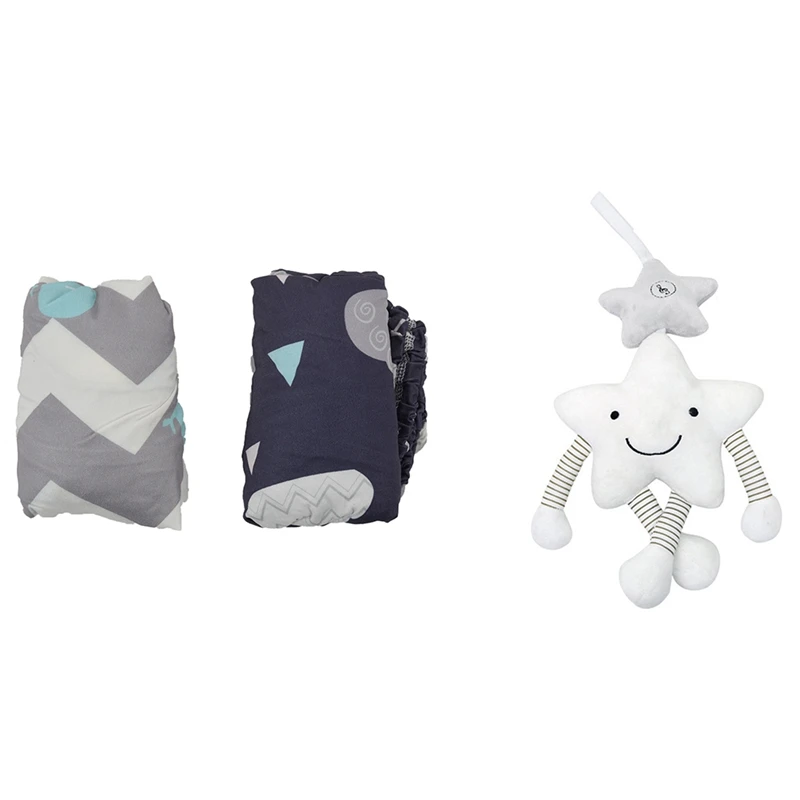 

2 Pcs Baby Nappy Changing Pad Sheet Infant Change Mat Cover & 1 Pcs Baby Toys For Stroller Music Star Jingles