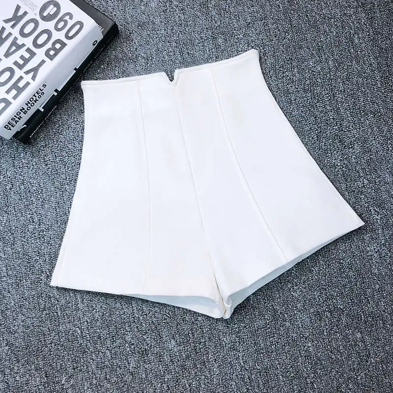 

White Black Stretch Suit Shorts Women New Mini Short Femme High Waist Shorts Women Hotpants Elegant Wide Leg Summer Shorts