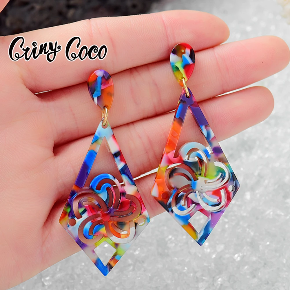 Cring Coco Polynesian Samoan Earrings Pink Hawaiian Flower Dangle Acrylic Drop Dangling Earring for Women Holiday Gifts | Украшения и