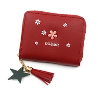 women wallets short cartoon flowers zipper coin purses female tassel pu leather card holder ladies mini clutch money clip