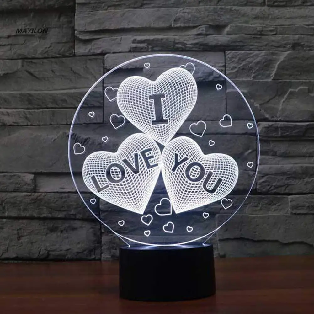 

Романтическая 3D лампа в форме сердца, воздушный шар, акриловый светодиодный ночсветильник, декоративная настольная лампа, подарок на день С...