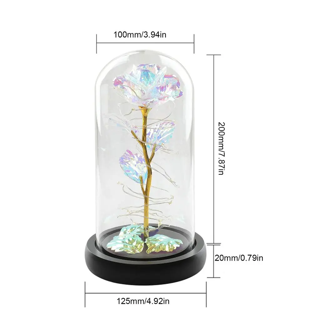 

Colorful Artificial Flower Rose Led Light String With Glass Cover Artificial Preserved Flower Ornaments