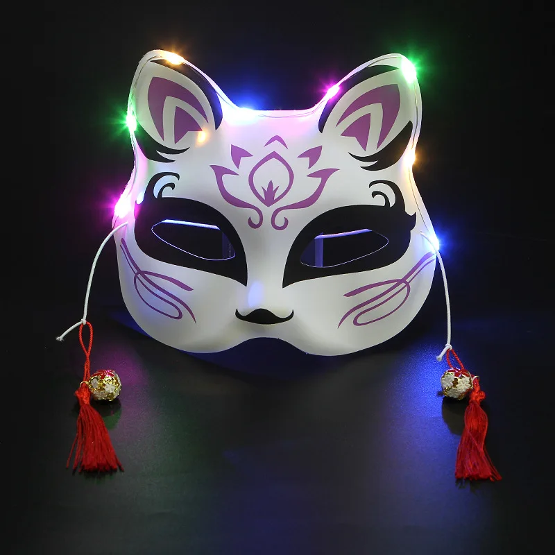 Светящаяся маска на половину лица с изображением красной вишни кота и лисы маски