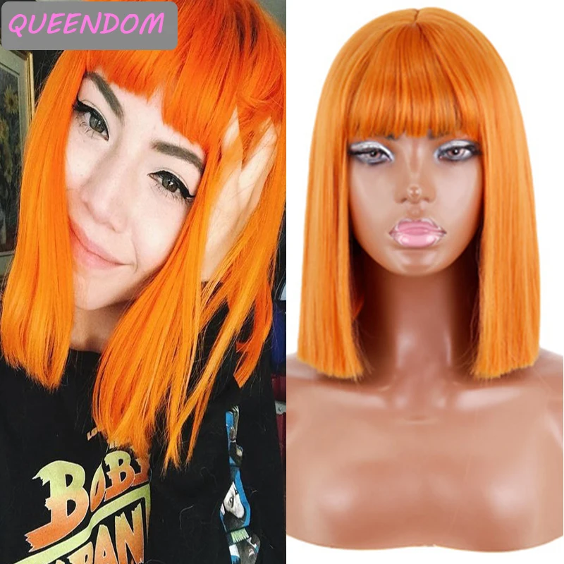 

Ginger Orange Short Bob Wig Ombre Blonde Synthetic Shoulder Length Wig for Women Heat Resistant Cosplay Wigs with Bangs Dark Red