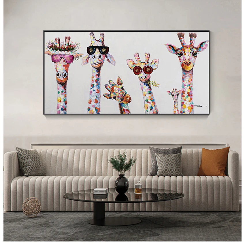 

Picture for Kids Room Home Decor No Frame Graffiti Art Animal Canvas Painting Curious Giraffes Family Prints Decorative