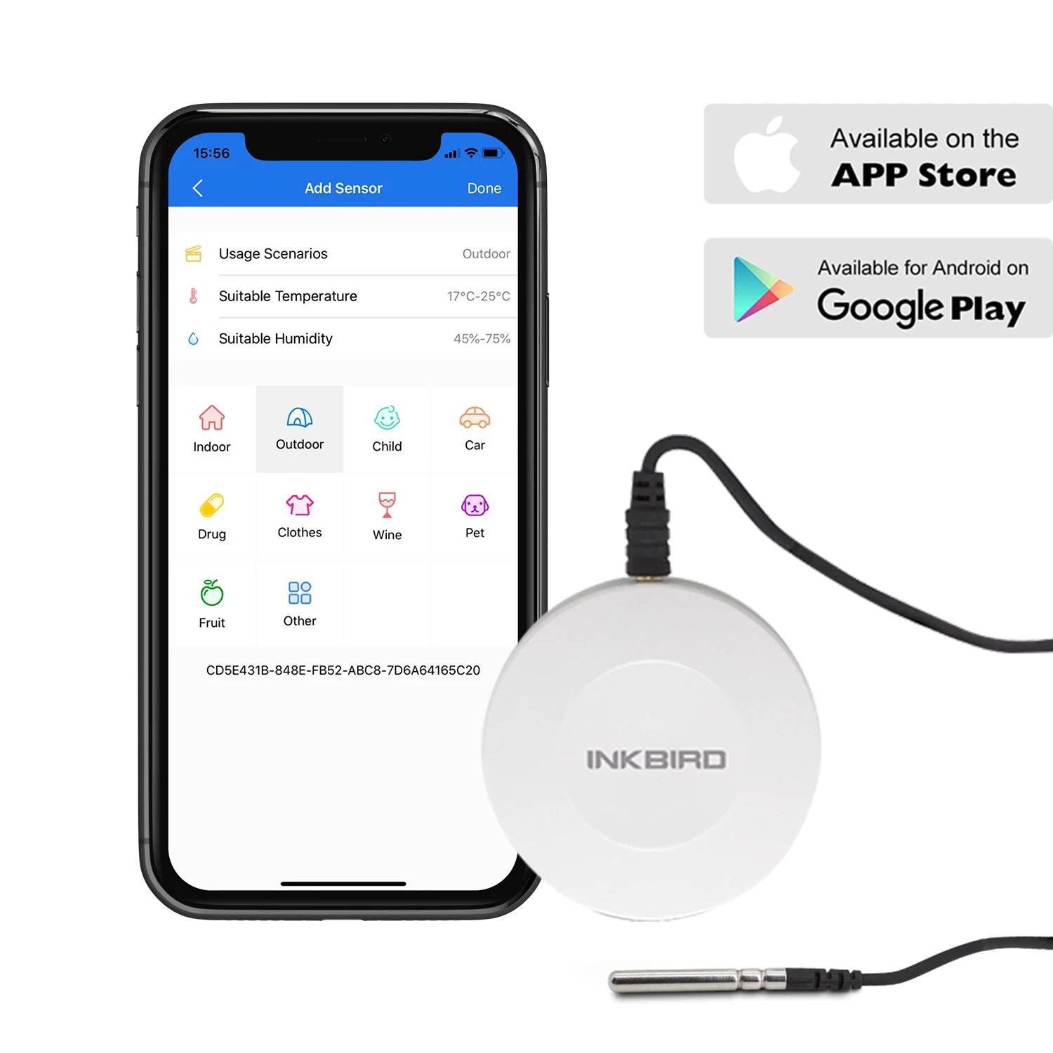 

High Accuracy IBS-TH1 Wireless Bluetooth Thermometer & Hygrometer Sensor Data Logger With Waterproof Probe for Food Storage