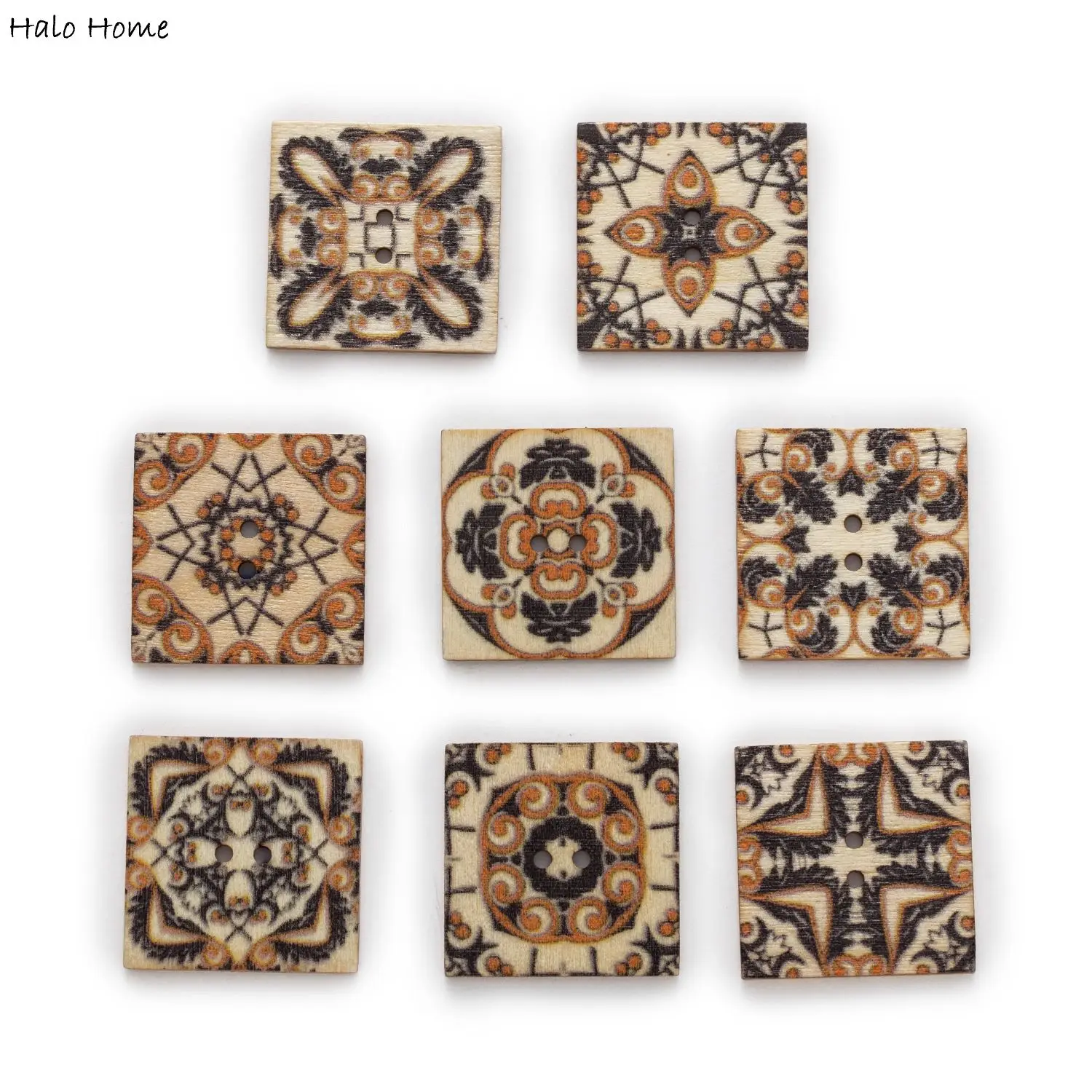 

30pcs Retro Painting Series Square Wood Buttons Handwork Sewing Scrapbook Clothing Crafts Accessories Gift Card 20-25mm