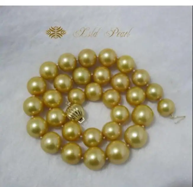 Великолепное круглое Золотое жемчужное ожерелье с южным морем 10-11 мм 18 дюймов 14k