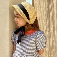 2022 vintage children baby girls straw plaited hat lace up beach holiday outdoor summer sun block hat cap for kids sunhats