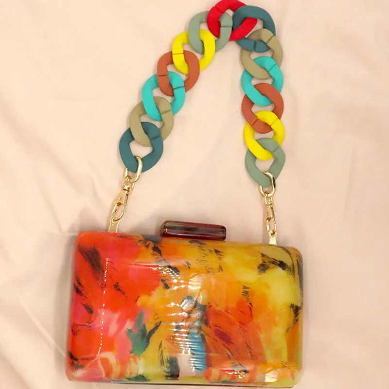 

New Women Acrylic Handbag Chain Mix Color With Buckle Bag Chain Shoulder Bag Strap Purse Bag Strap For Handbags DIY Accessories