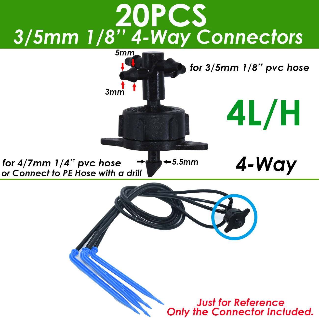 Garden 1/8" Drip Irrigation Sprinkler 4 Way Water Pipe Connector 4/7mm To 3/5mm Hose Bend Arrow Emitter Dripper Watering Fitting