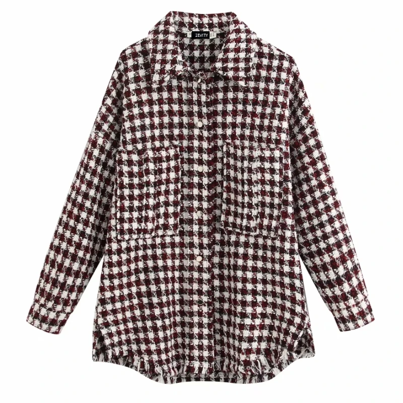 2020 Новая женская клетчатая твидовая куртка большого размера с карманами и