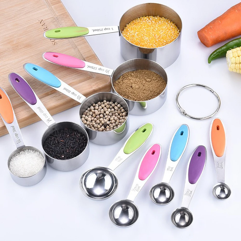 10 Pcs Measuring Cups & Spoons Teaspoon Stainless Steel Set Coffee Tea
