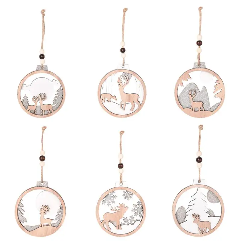 

6PCS Christmas Elements Wooden Pendant Tree Hanging Decor for Home Decor