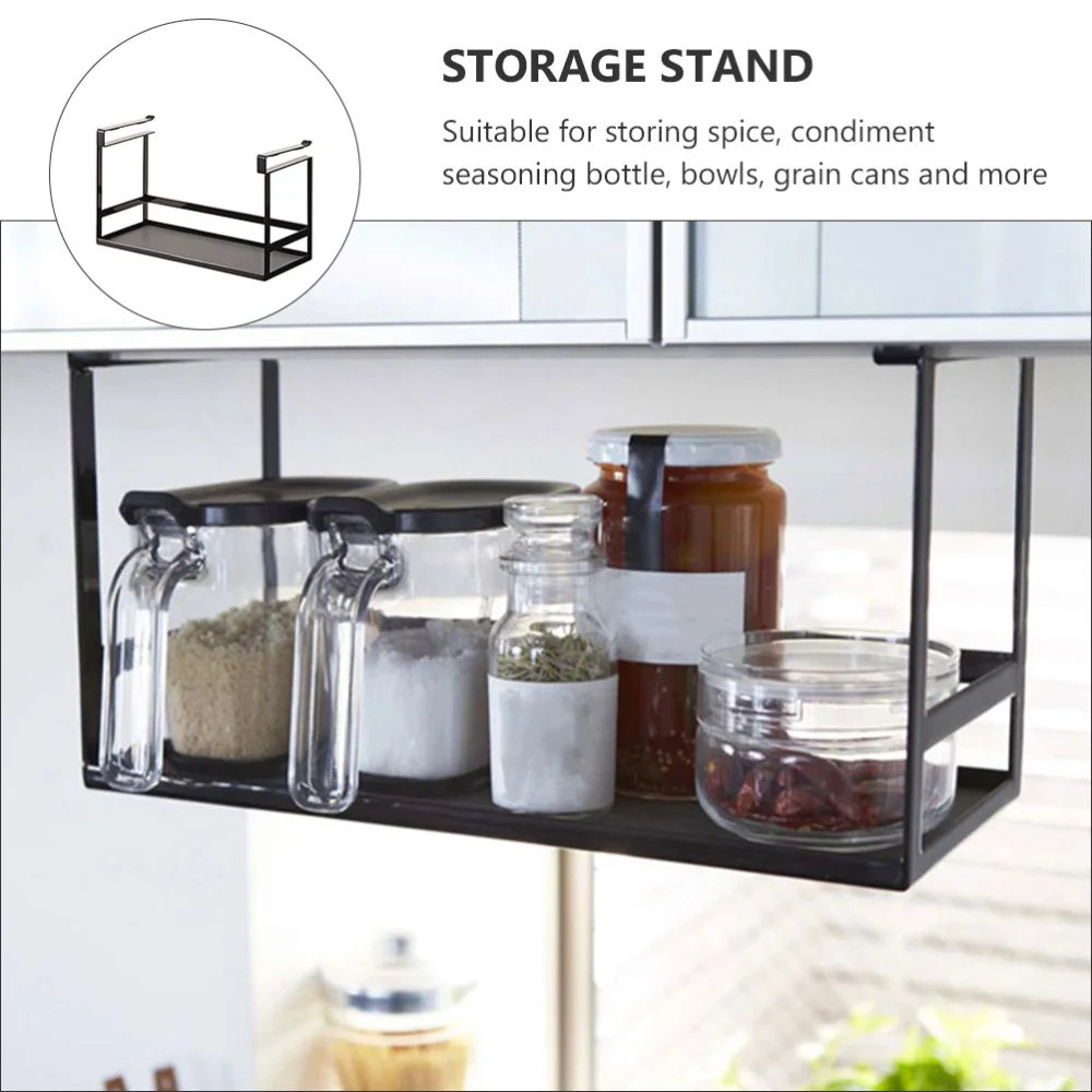 

1pc Kitchen Cabinet Hanging Storage Rack Spice Rack Condiment Holder (Black)
