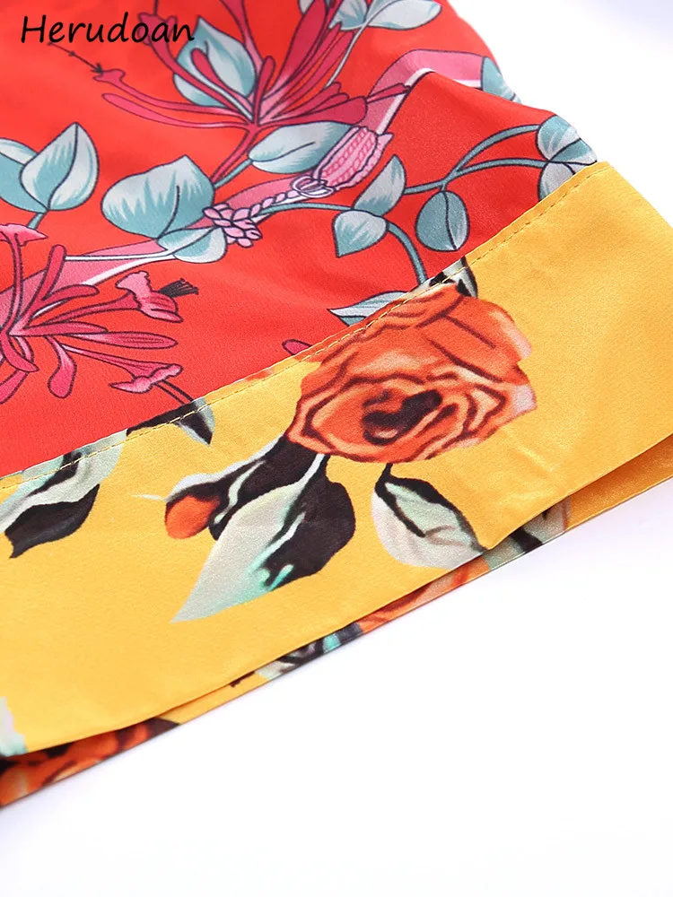 

Herudoan Fashion Runway Summer Vintage Long Dress Women Elegant Floral Print Square Collar Asymmetrical Loose Maxi Dress