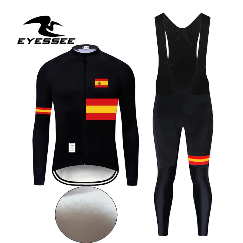 Eyessee Мужской комплект Джерси для велоспорта Pro Team зимний комплект для велоспорта термальный флис Испания велосипедная одежда Maillot Ropa Ciclismo