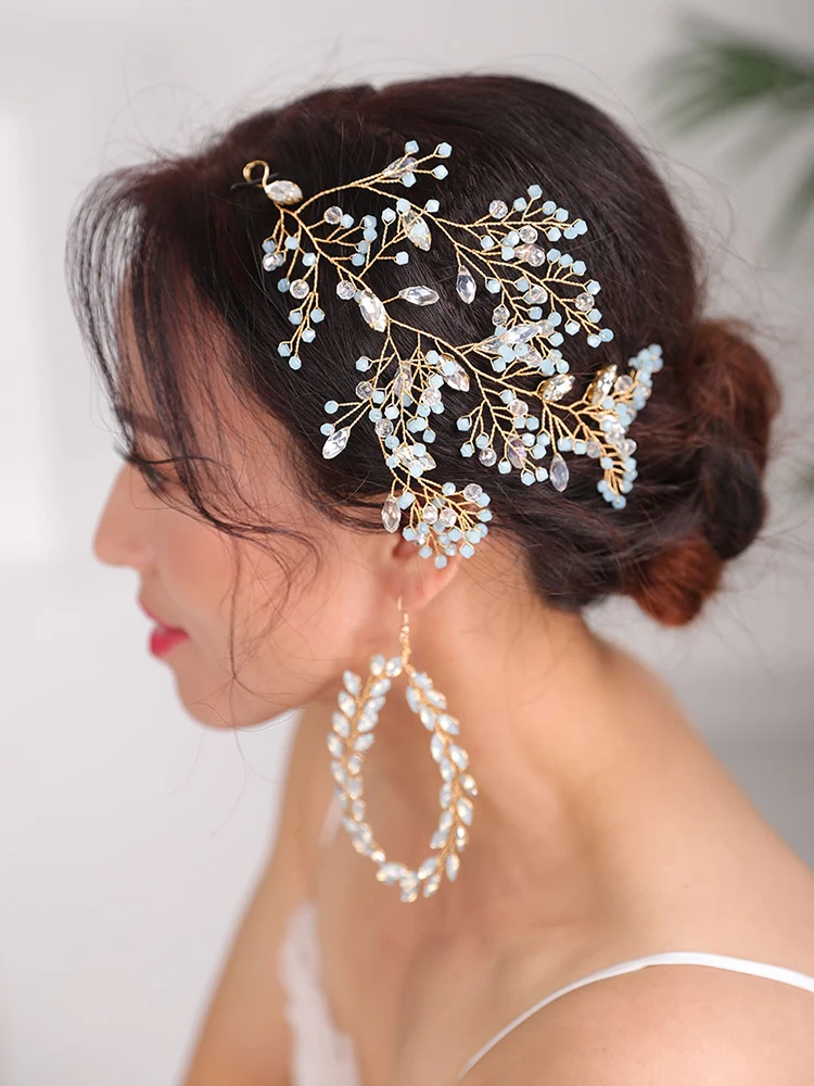 Золотой свадебный ювелирный набор для волос винтажный головной убор и серьги