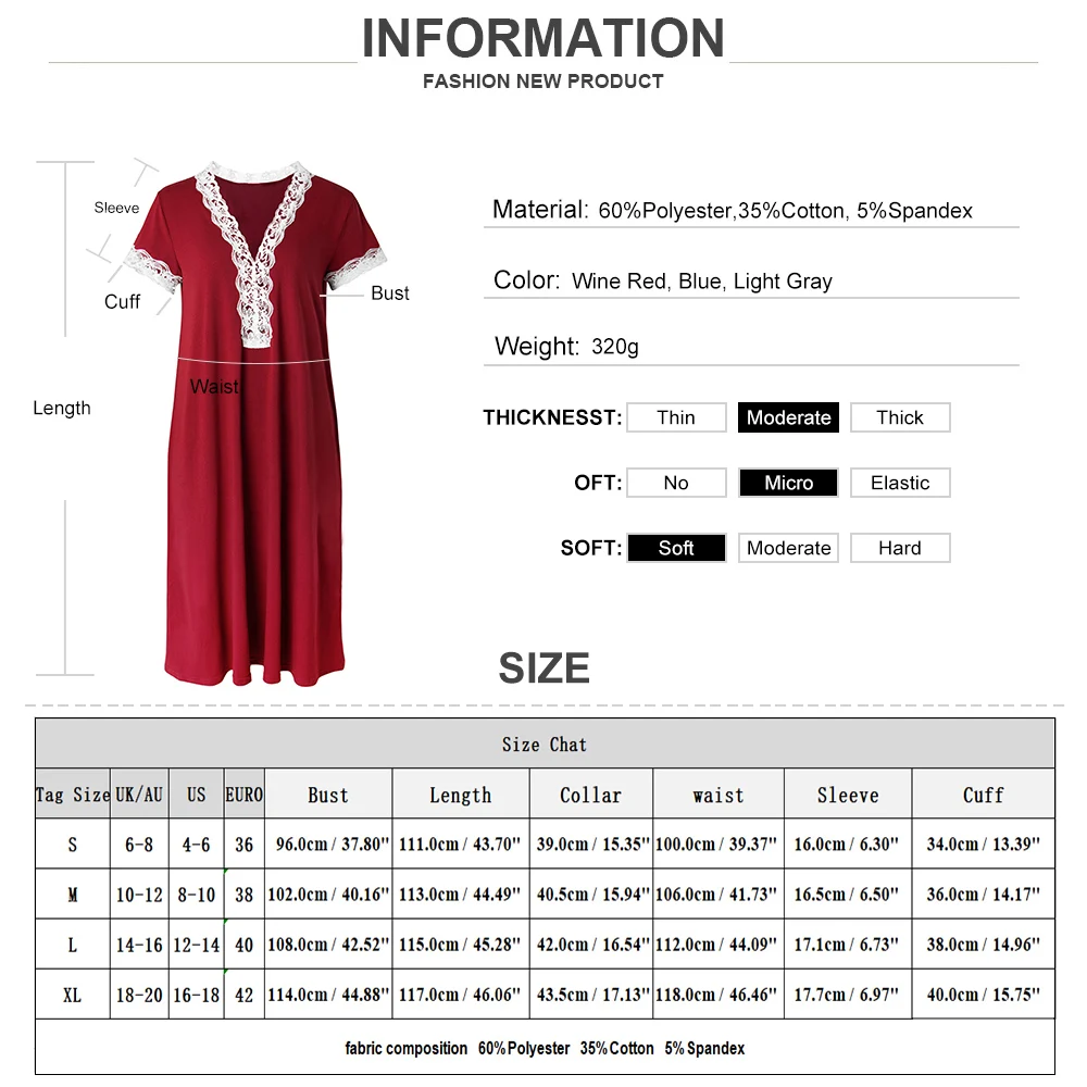 

Floral Lace Hollow Out V Neck Casual Dress Solid Color Ladies Loose Night Dress Lounge Wear Women Short Sleeve Summer Dress D30