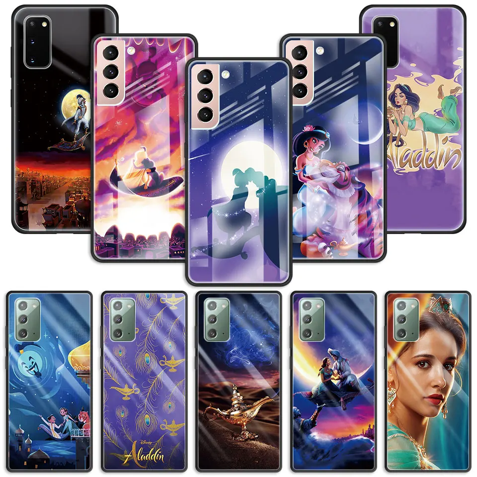 

Aladdin And Princess Jasmine Funda for Samsung Galaxy S20 FE S21 Note 20 Ultra S10 Plus Tempered Glass Case Cover Luxury Coque