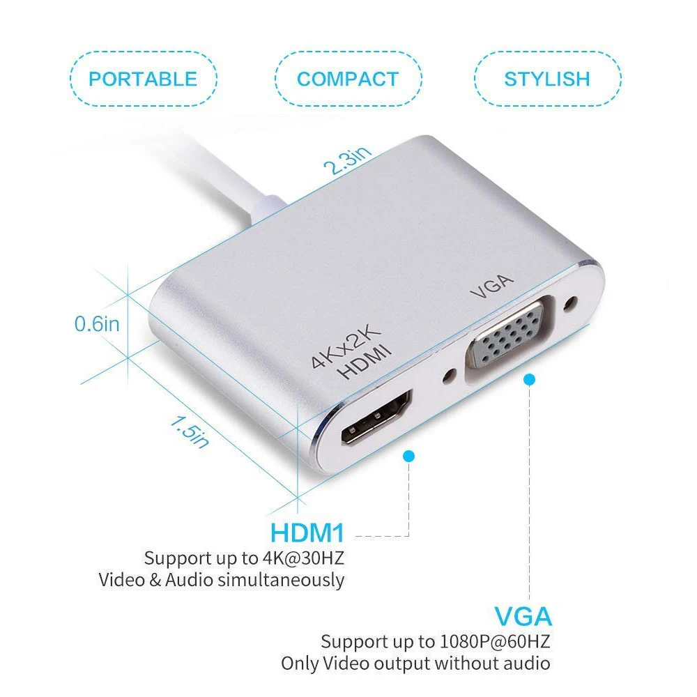 Переходник USB 3. 0 Type C на HDMI 4K VGA адаптер 2 в 1 мини мультидисплей конвертер для 3 iPad