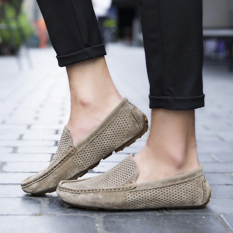 Мужские лоферы дышащая повседневная обувь из натуральной кожи без шнуровки