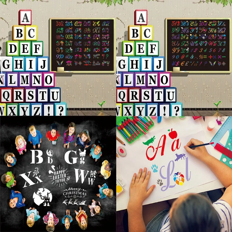 

42Pcs/Set Alphabet Number Kids DIY Painting Drawing Stencil Templates Decoration Spraying Art Craft Toy