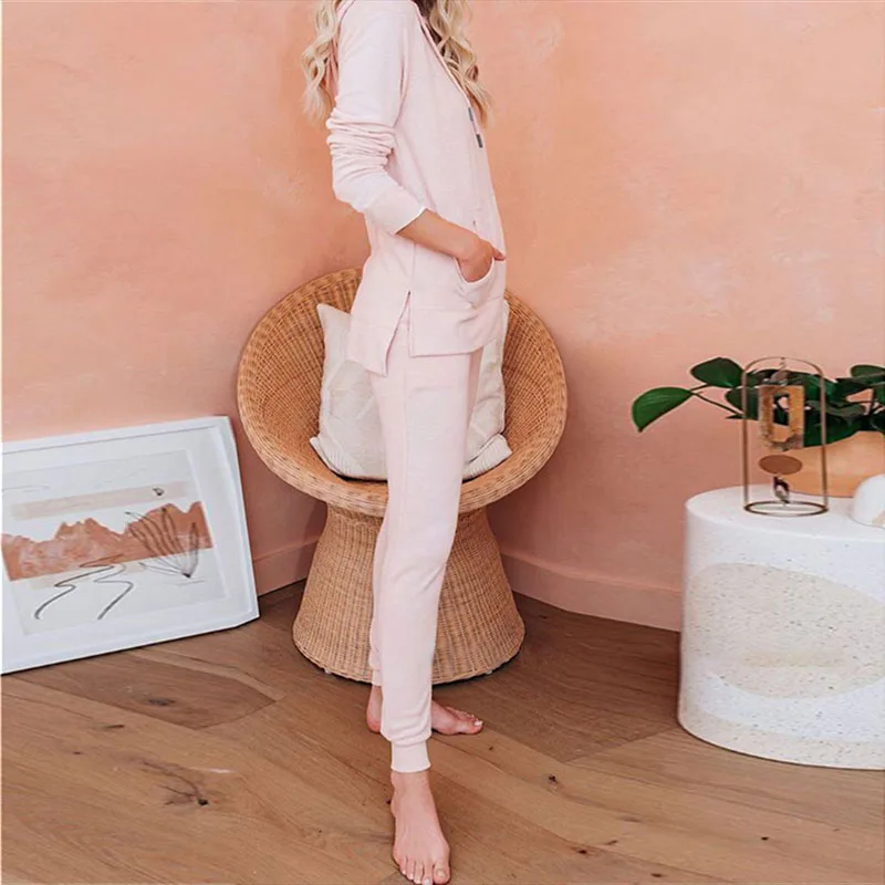 

2021 Spring Autumn Fashion Hooded Collar Long Sleeve Pants Women's Sets Casual Loose Solid Pocket Ladies Sweatshirts Suits Basic