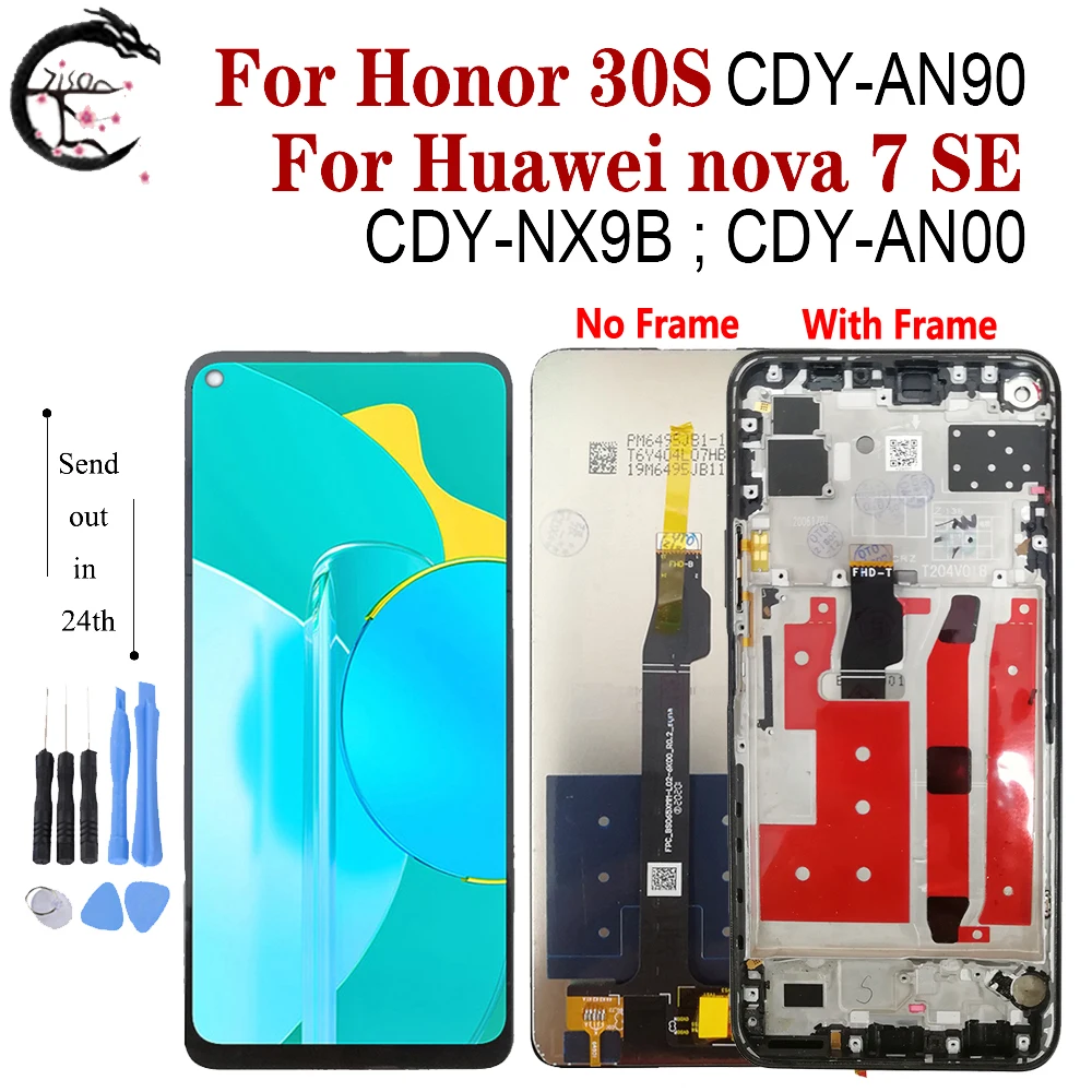 ЖК-дисплей 6,5 дюйма с рамкой для Honor 30s, цифровой преобразователь сенсорного экрана в сборе для Huawei Nova 7 SE