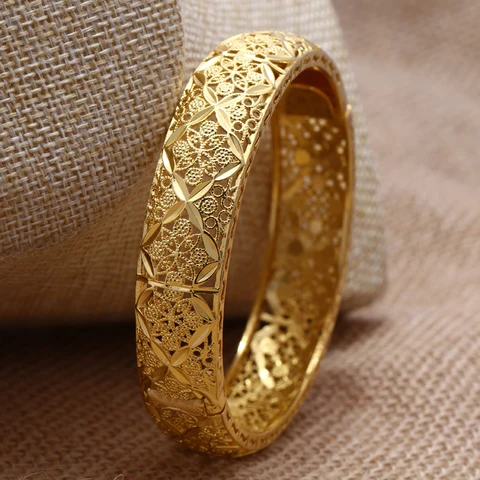Большие золотистые браслеты с цветами 24 к для женщин, медные ювелирные изделия, эфиопские конфетные свадебные подарки