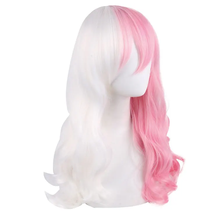 Anime Danganronpa Monomi Women Long Curly Wig Cosplay Costume Dangan Ronpa White Pink Mix Synthetic Hair Halloween Party Wigs |