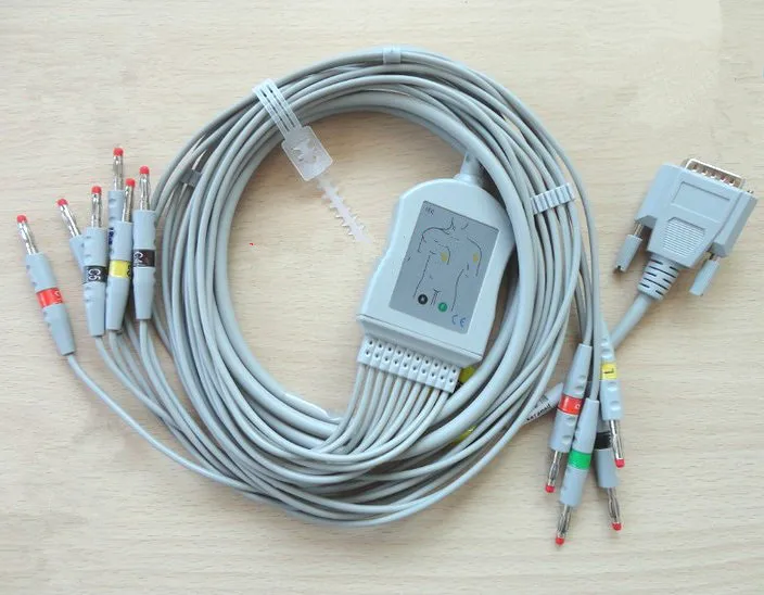 Wuhan Zoncare 15-контактный 10-проводной кабель ЭКГ, свинцовый провод для Zoncare ZQ-1201,1203 г, 1206,1212