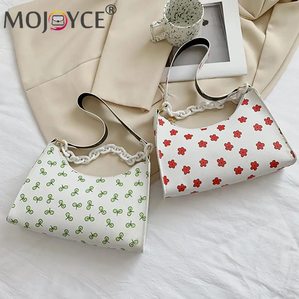 

Simple Female Chain Armpit Bags Small Flower Pattern Printing Shopping Underarm Bag Ladies Zipper Shoulder Bags