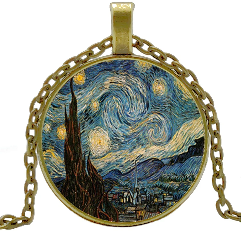 

2021/ Oil Painting Starry Night Pendant Starry Night Necklace Vincent Van Gogh Pendant Bronze Vintage Necklace Best Friend Gift
