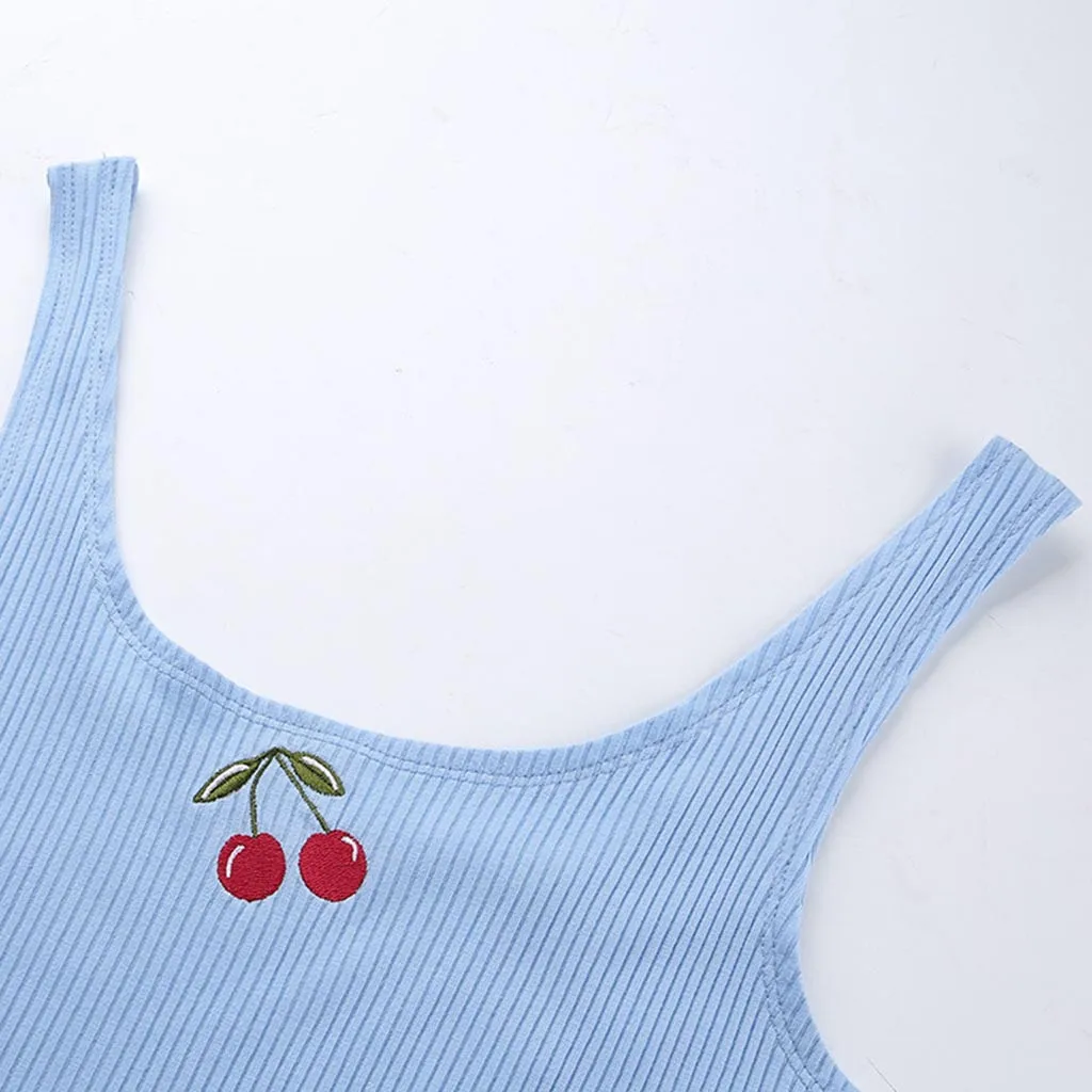 Лето Feitong для женщин сексуальные топы без рукавов с принтом в виде вишен