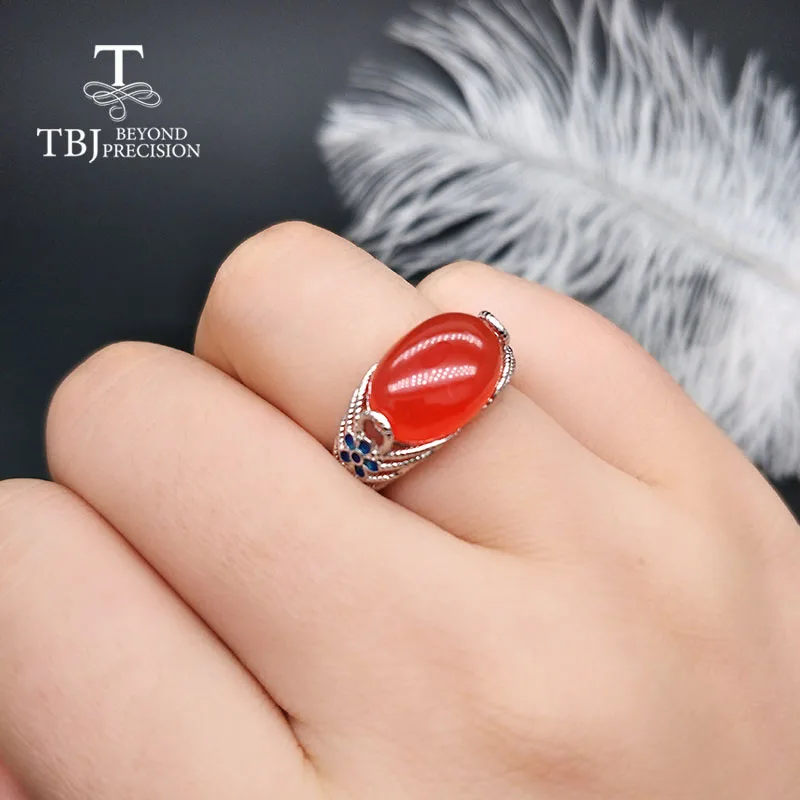 TBJ специальное предложение натуральный 6.5ct агат халцедон кольцо из стерлингового