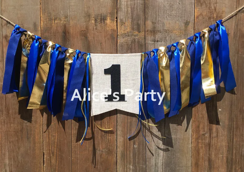 Новый синий Королевский золотой высокий стул баннер мальчик 1 й День рождения