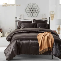 pure color imitation silk satin double bed with large three piece sets of simple style euro bed linen bedding set queen size