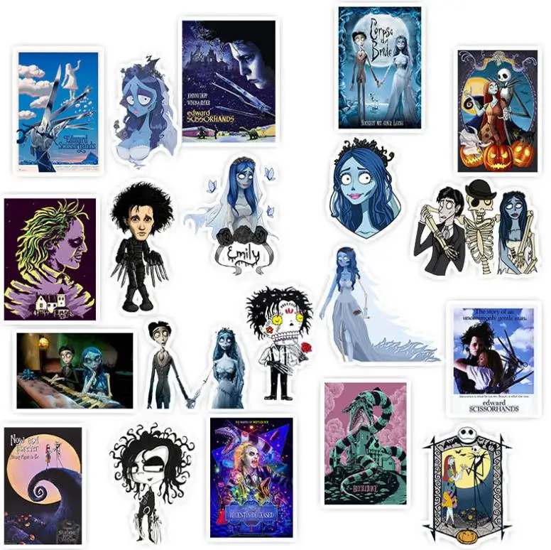 103050pcs tim burton film series sticker school student diary hand ledger stationery mobile phone guitar decoration kids free global shipping