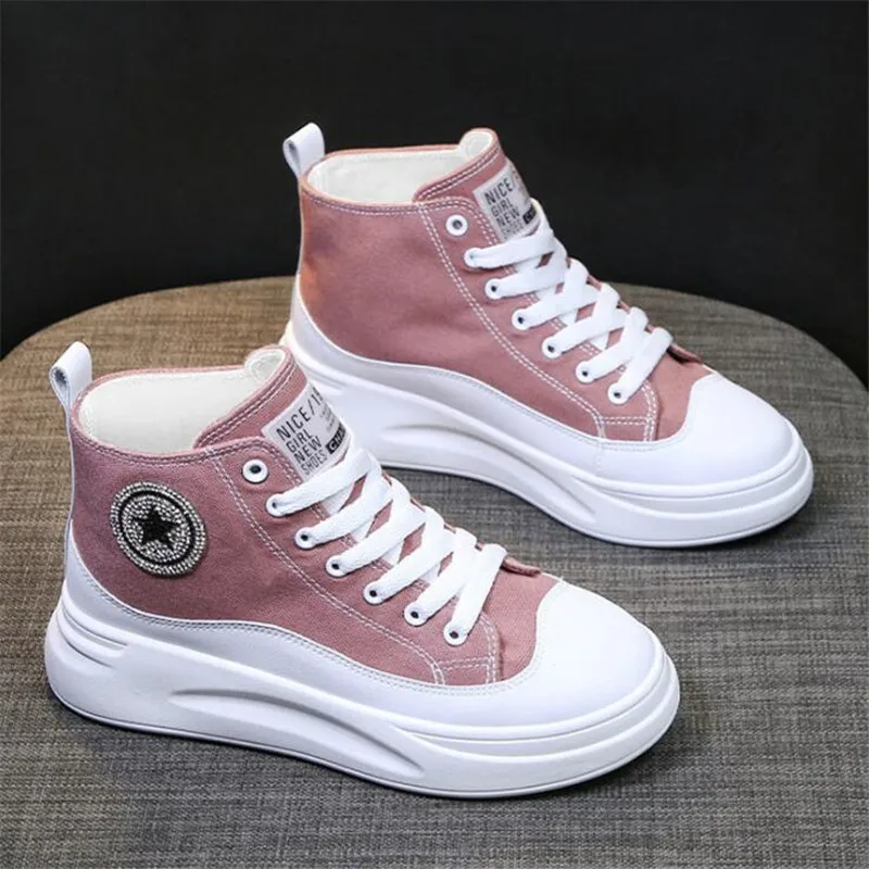 

Women's High-top Canvas Shoes, Women's Thick-soled Sports Shoes, Spring and Autumn New Sports and Leisure White Vulcanized Shoes