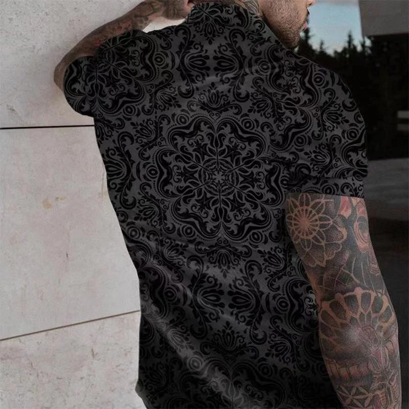 

2021 new European and American spring men's short-sleeved shorts printed casual quick-drying shirt suit