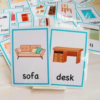 24pcs english cognitive flash card cartoon furniture daily necessities learning word cards early educational memory game for kid