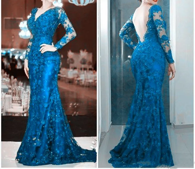 

Mother of the Bride Dresses for Weddings 2019 Guest Gowns Long Sleeve Green Lace V Neck Sexy Backless Women Formal Evening Dress