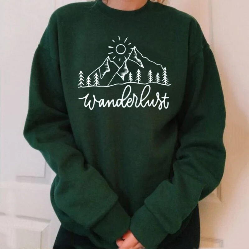 

Wanderlust Fashionable neutral printed casual crew neck sweatshirt