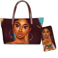 new custom women black art african pattern american girls shoulder bag ladies 2pcsset luxury pursehandbags beach bags