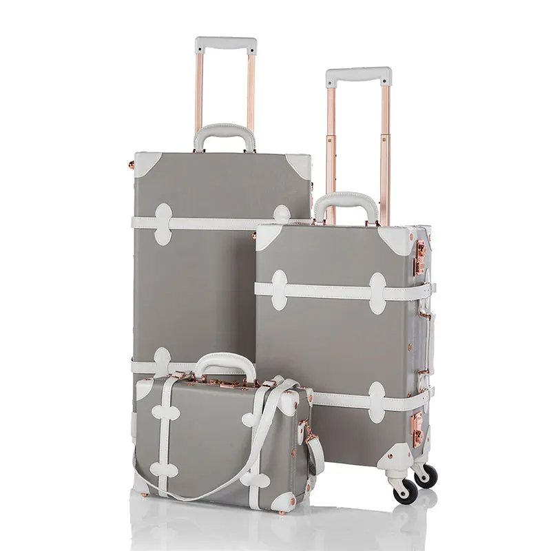 Light Grey COTRUNKAGE 1" 20" 2" серый Дорожный чемодан наборы дамы ПУ кожа 3 шт Женский TSA винтажный чемодан на колесиках багажник с колесами - Цвет: Light Grey
